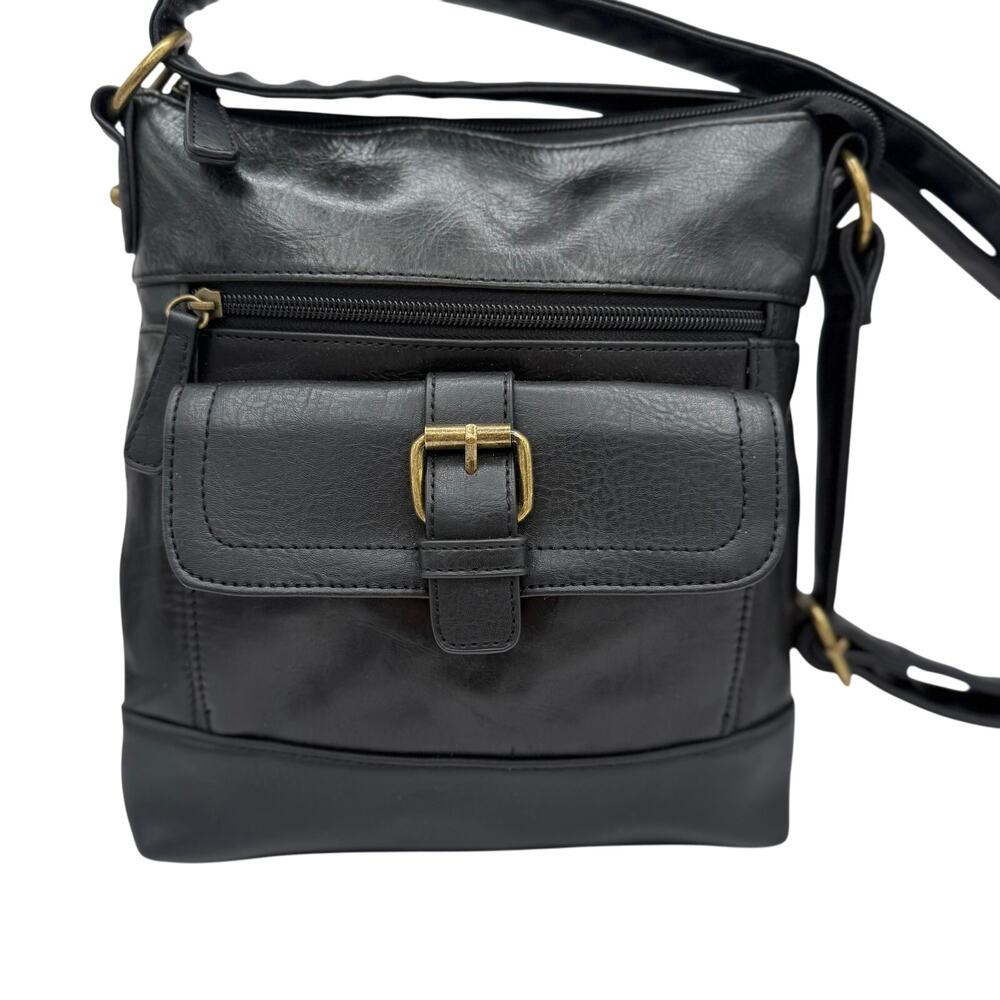 Stone‎ & Co Black Leather Crossbody Bag 9x10 Zip Closure Front Pocket